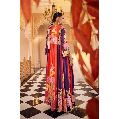 Sshilpa Samriya Multicolor Embroidered Jacket with Bustier and Skirt (Set of 3)