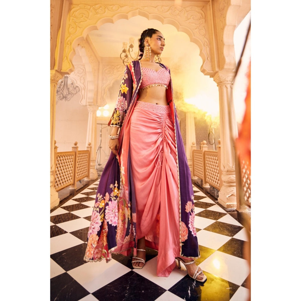 Sshilpa Samriya Multicolor Embroidered Jacket with Bustier and Skirt (Set of 3)