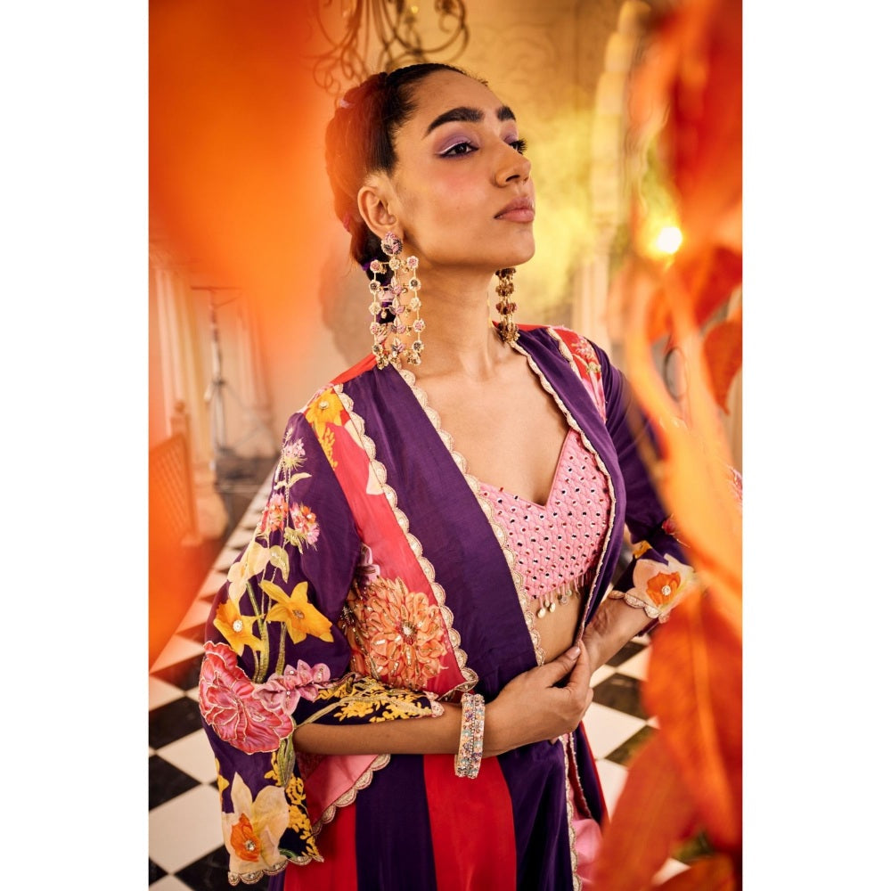 Sshilpa Samriya Multicolor Embroidered Jacket with Bustier and Skirt (Set of 3)