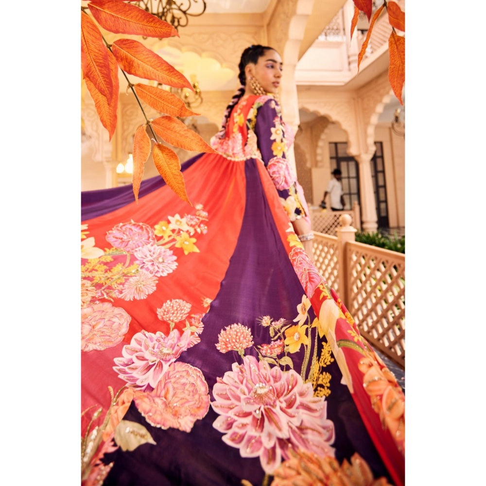 Sshilpa Samriya Multicolor Embroidered Jacket with Bustier and Skirt (Set of 3)