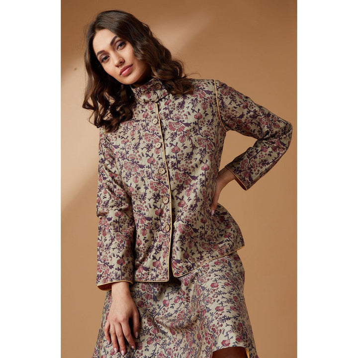 Studio Shikha Malik Beige Printed Short Coat