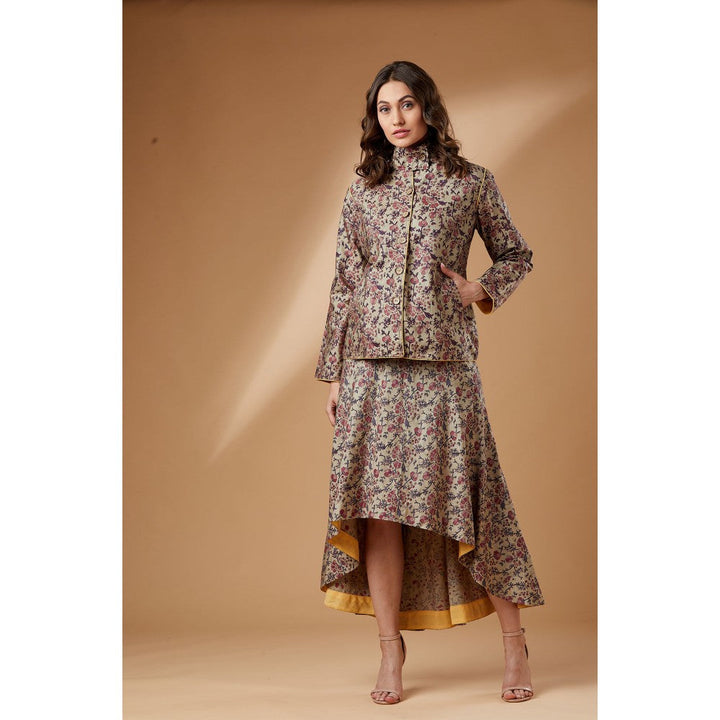 Studio Shikha Malik Beige Printed Short Coat