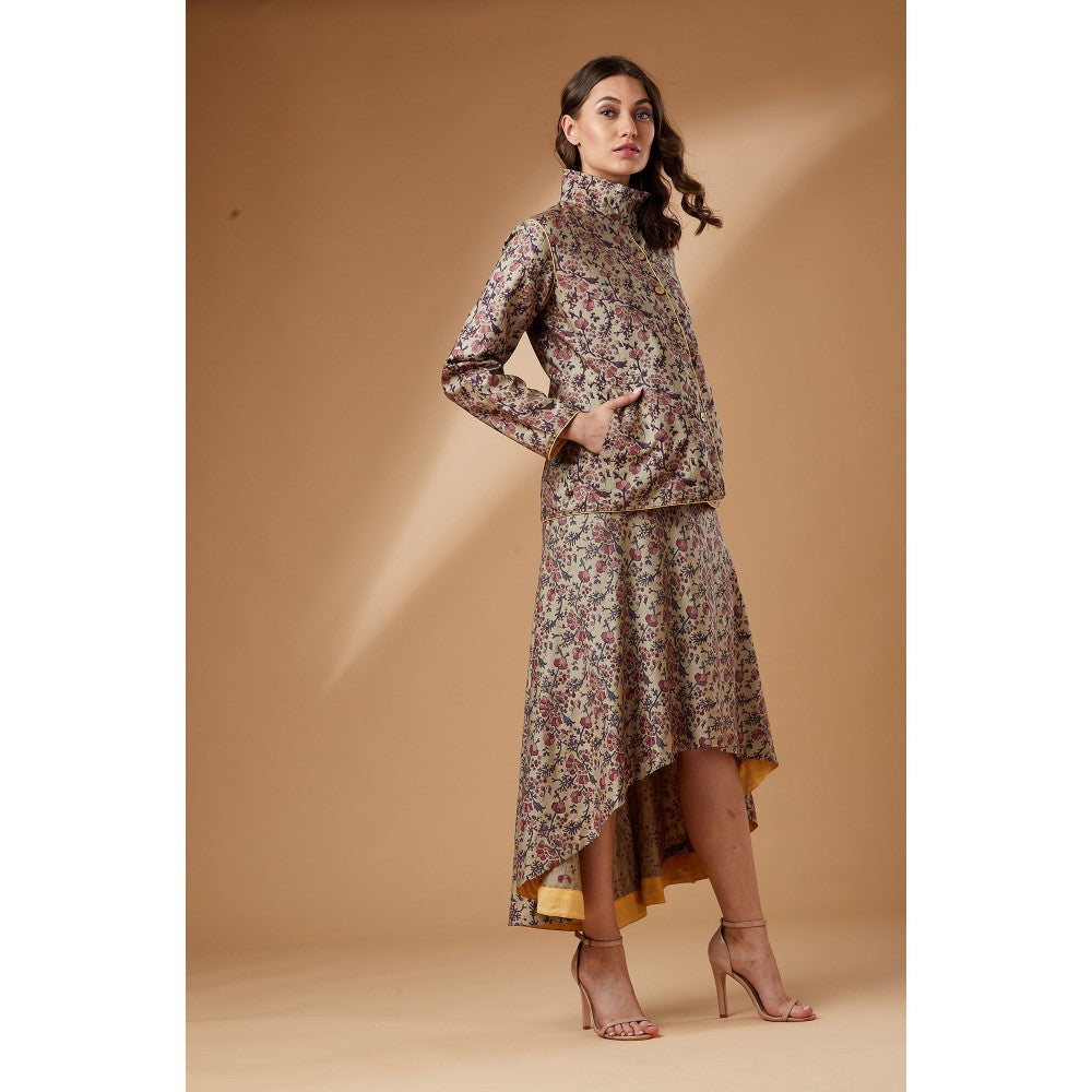 Studio Shikha Malik Beige Printed Short Coat