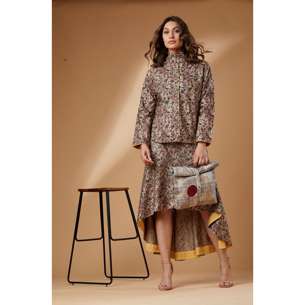 Studio Shikha Malik Beige Printed Short Coat