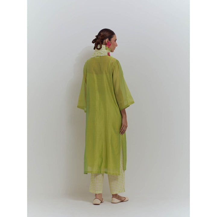 Studio Shikha Malik Green Whisper of Elegance Kurta with Slip (Set of 3)