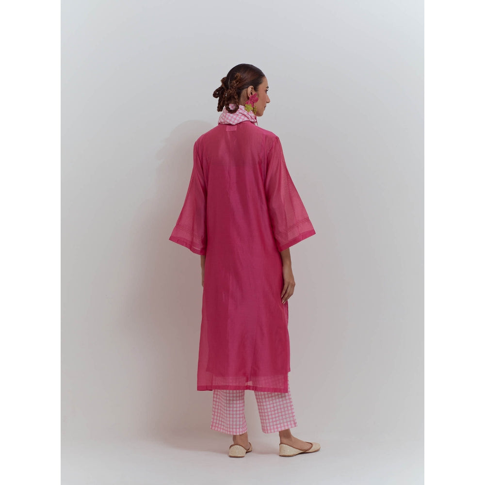 Studio Shikha Malik Pink Garden of Dreams Kurta with Slip (Set of 3)