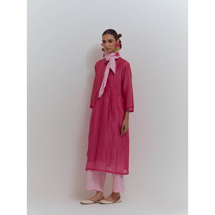 Studio Shikha Malik Pink Garden of Dreams Kurta with Slip (Set of 3)