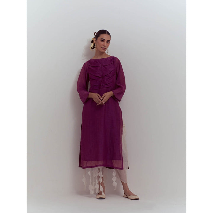 Studio Shikha Malik Purple Botanical Delight Kurta with Slip (Set of 2)