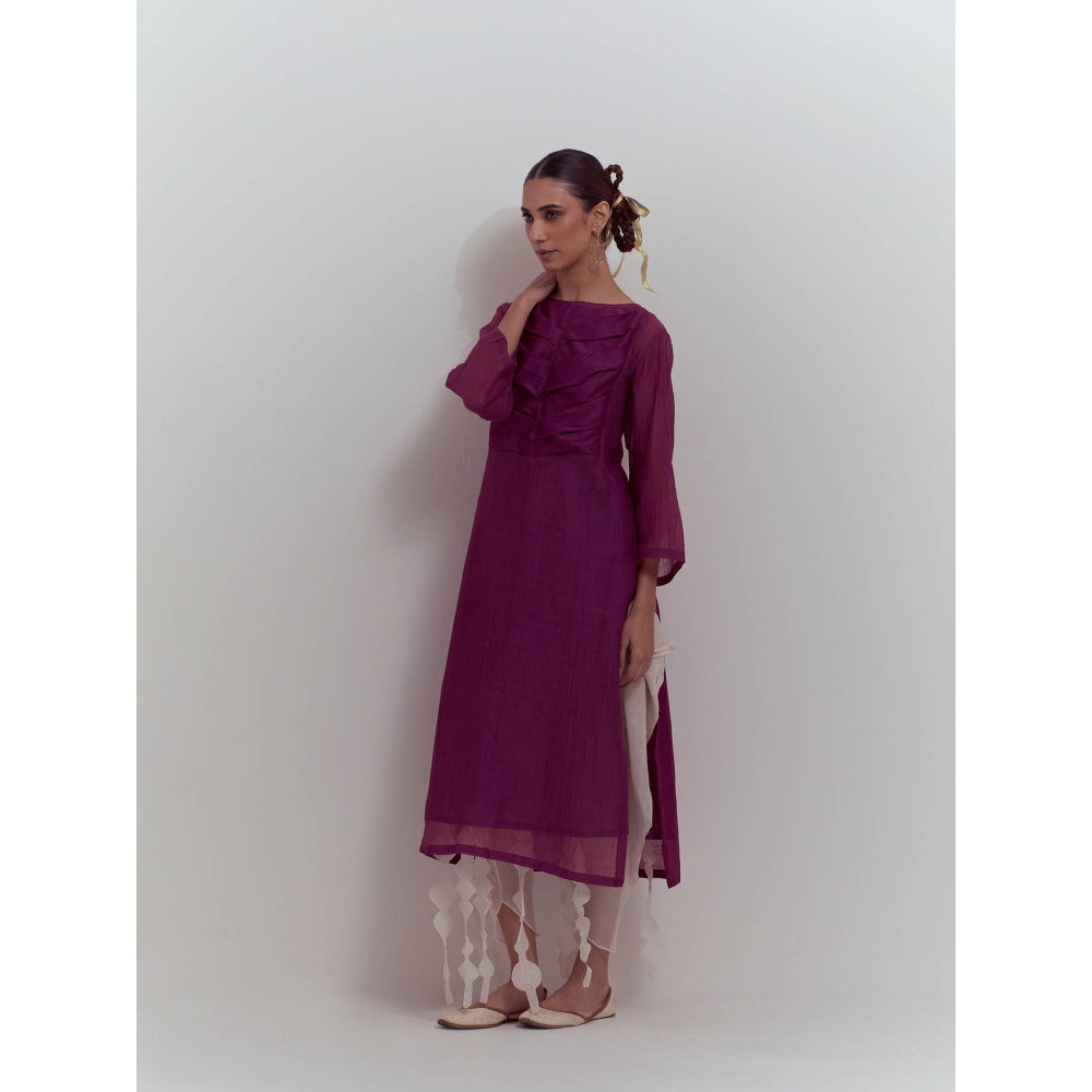 Studio Shikha Malik Purple Botanical Delight Kurta with Slip (Set of 2)