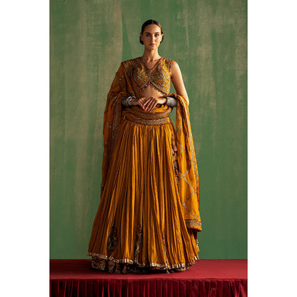 STUDIO BAGECHAA Vritika Mustard Embellished Lehenga with Blouse and Dupatta (Set of 3)