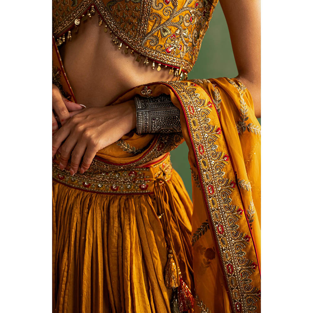 STUDIO BAGECHAA Vritika Mustard Embellished Lehenga with Blouse and Dupatta (Set of 3)