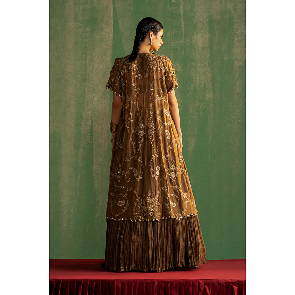 STUDIO BAGECHAA Devika Brown Embellished Lehenga with Blouse and Jacket (Set of 3)