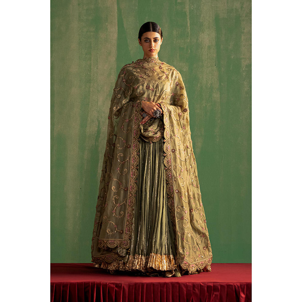 STUDIO BAGECHAA Ishira Green Embellished Lehenga with Blouse and Dupatta (Set of 3)