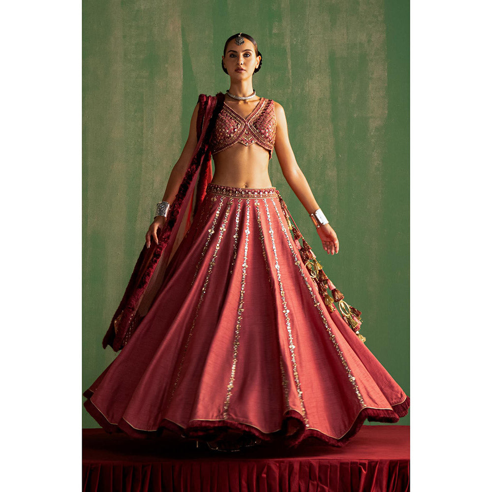 STUDIO BAGECHAA Rasika Pink Embellished Lehenga with Blouse and Dupatta (Set of 3)