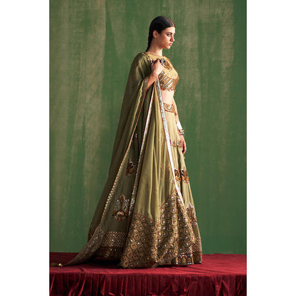 STUDIO BAGECHAA Vatika Green Embellished Lehenga with Blouse and Dupatta (Set of 3)
