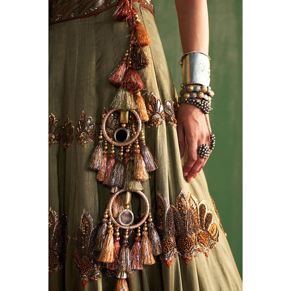 STUDIO BAGECHAA Vatika Green Embellished Lehenga with Blouse and Dupatta (Set of 3)