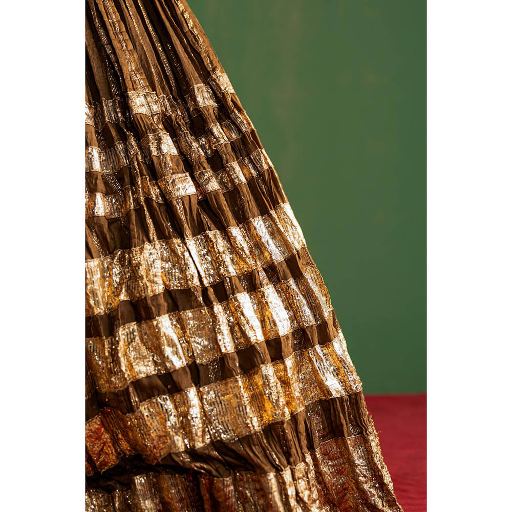 STUDIO BAGECHAA Ruchika Brown Embellished Lehenga with Blouse and Dupatta (Set of 3)