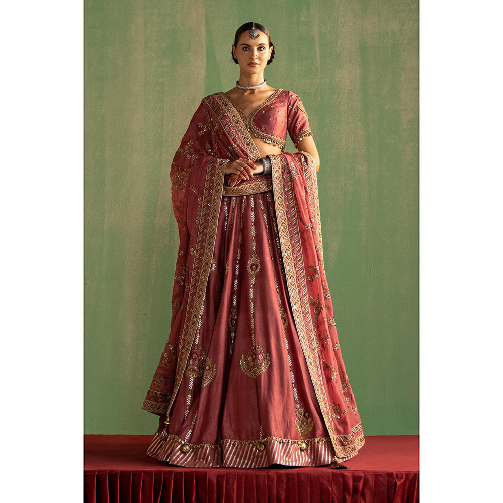 STUDIO BAGECHAA Tarini Pink Embellished Lehenga with Blouse and Dupatta (Set of 3)