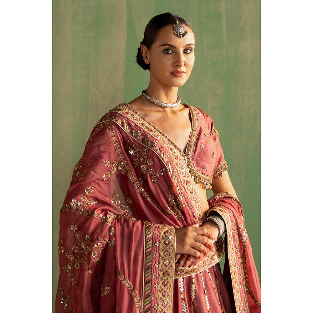 STUDIO BAGECHAA Tarini Pink Embellished Lehenga with Blouse and Dupatta (Set of 3)