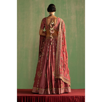 STUDIO BAGECHAA Tarini Pink Embellished Lehenga with Blouse and Dupatta (Set of 3)