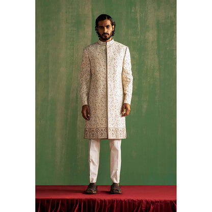 STUDIO BAGECHAA Vyom Ivory Embroidered Sherwani with Pant (Set of 2)