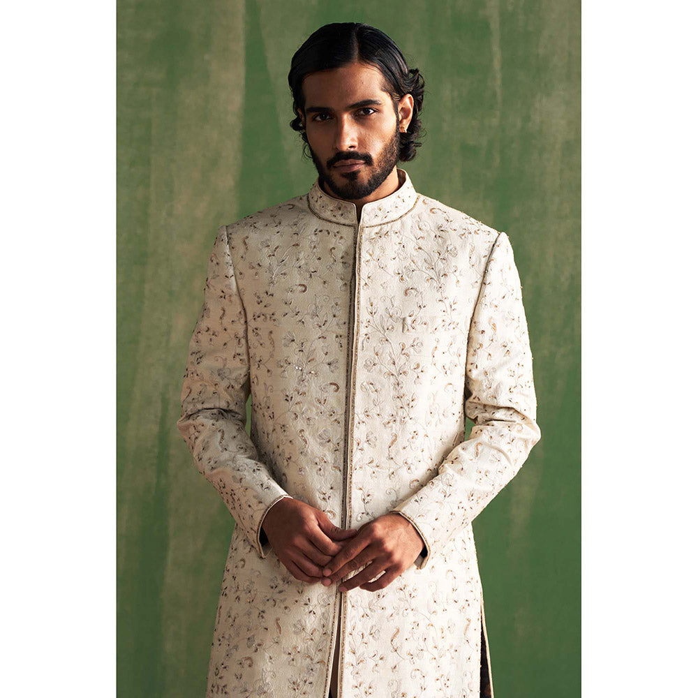 STUDIO BAGECHAA Vyom Ivory Embroidered Sherwani with Pant (Set of 2)