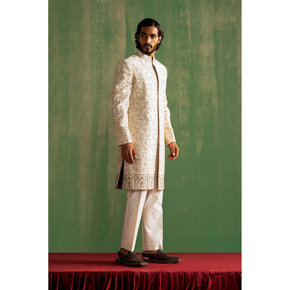 STUDIO BAGECHAA Vyom Ivory Embroidered Sherwani with Pant (Set of 2)