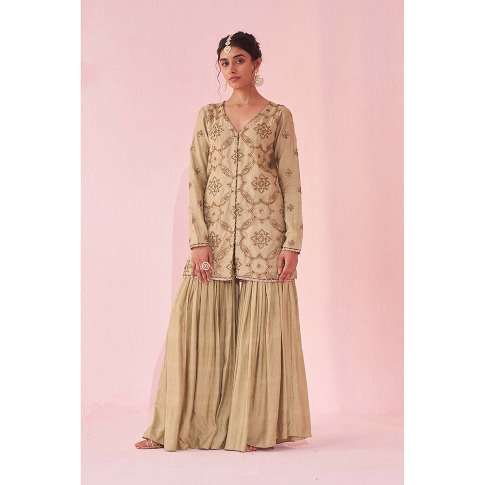 STUDIO BAGECHAA Gazal Green Sharara with Kurti (Set of 2)