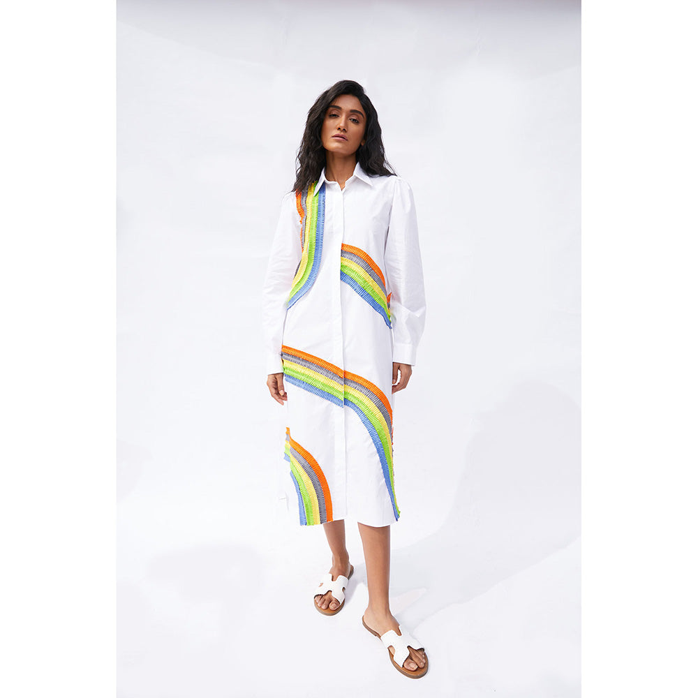Studio Moda India White Ivy Rainbow Long Dress