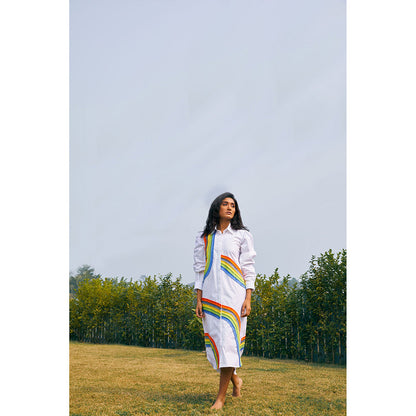 Studio Moda India White Ivy Rainbow Long Dress