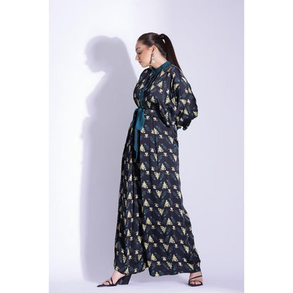 Studio Surbhi Black Printed Kimono Jumpsuit with Belt (Set of 2)