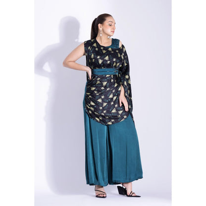 Studio Surbhi Printed Off Shoulder Top with Palazzo and Belt (Set of 3)