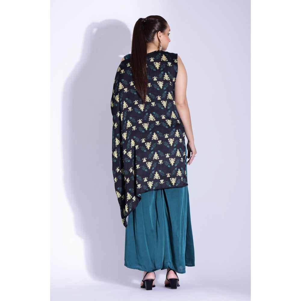 Studio Surbhi Printed Off Shoulder Top with Palazzo and Belt (Set of 3)