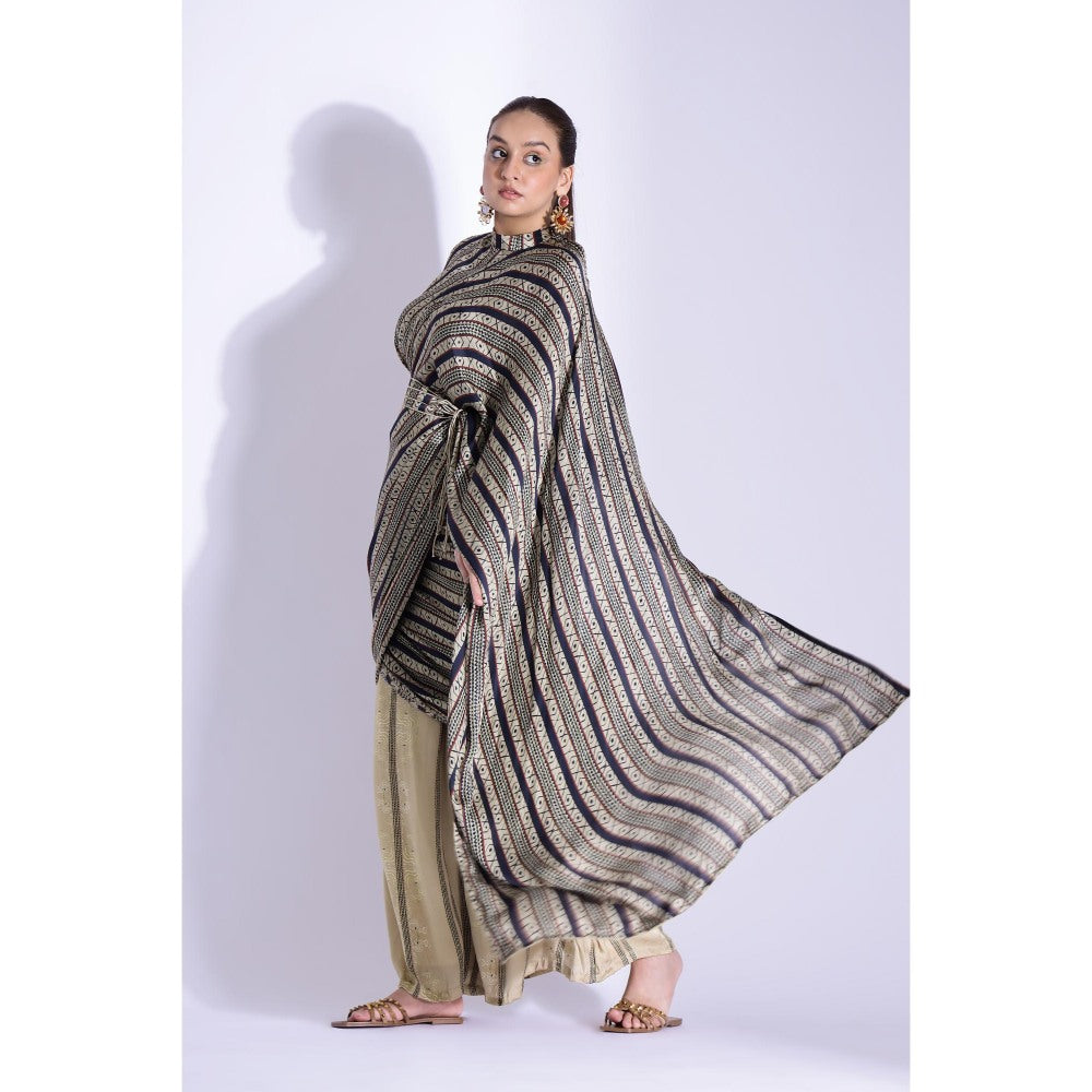 Studio Surbhi Printed Mandarin Neck Top with Palazzo and Belt (Set of 3)