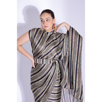 Studio Surbhi Printed Mandarin Neck Top with Palazzo and Belt (Set of 3)