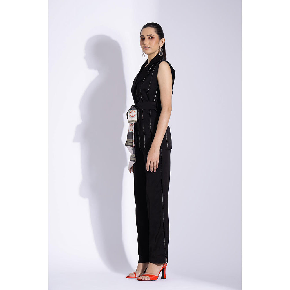 Studio Surbhi Black Stripes Printed Sleeveless Co-Ord (Set of 3)