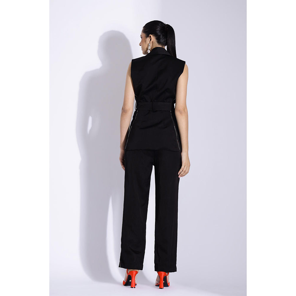 Studio Surbhi Black Stripes Printed Sleeveless Co-Ord (Set of 3)