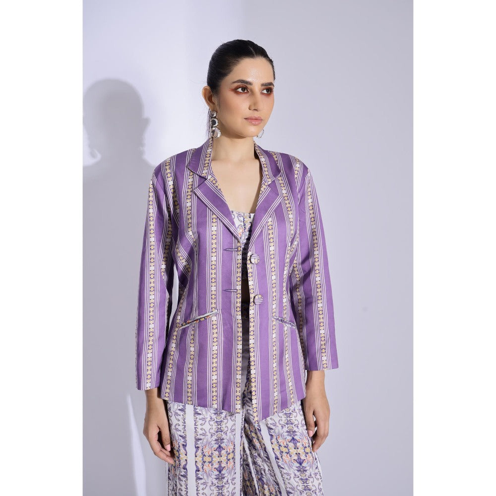 Studio Surbhi Purple Printed Close Fit Blazer