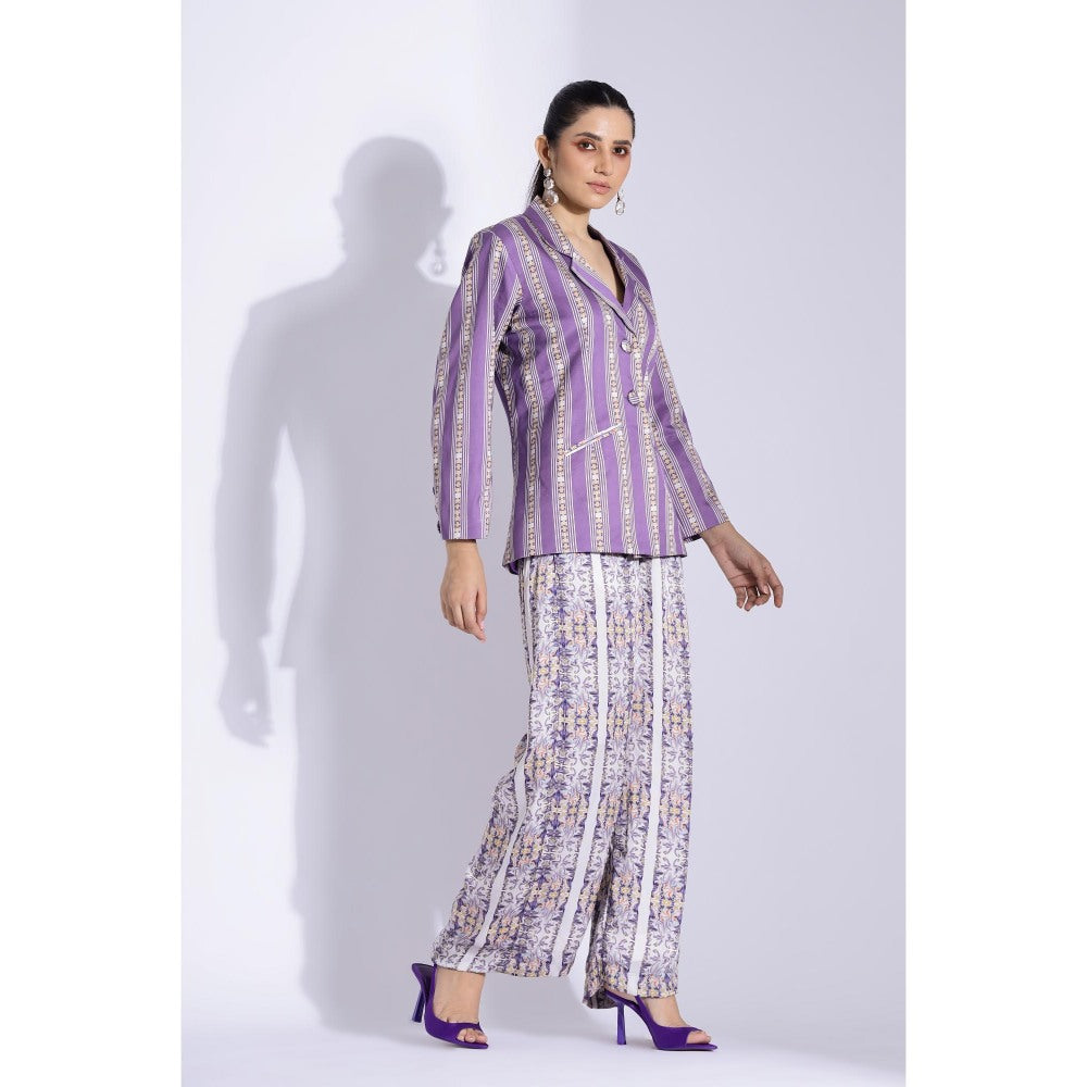 Studio Surbhi Purple Printed Close Fit Blazer