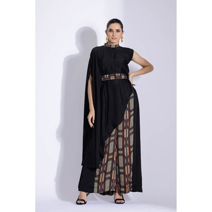 Studio Surbhi Black Georgette Satin Embellished Kurta with Pant and Belt (Set of 3)