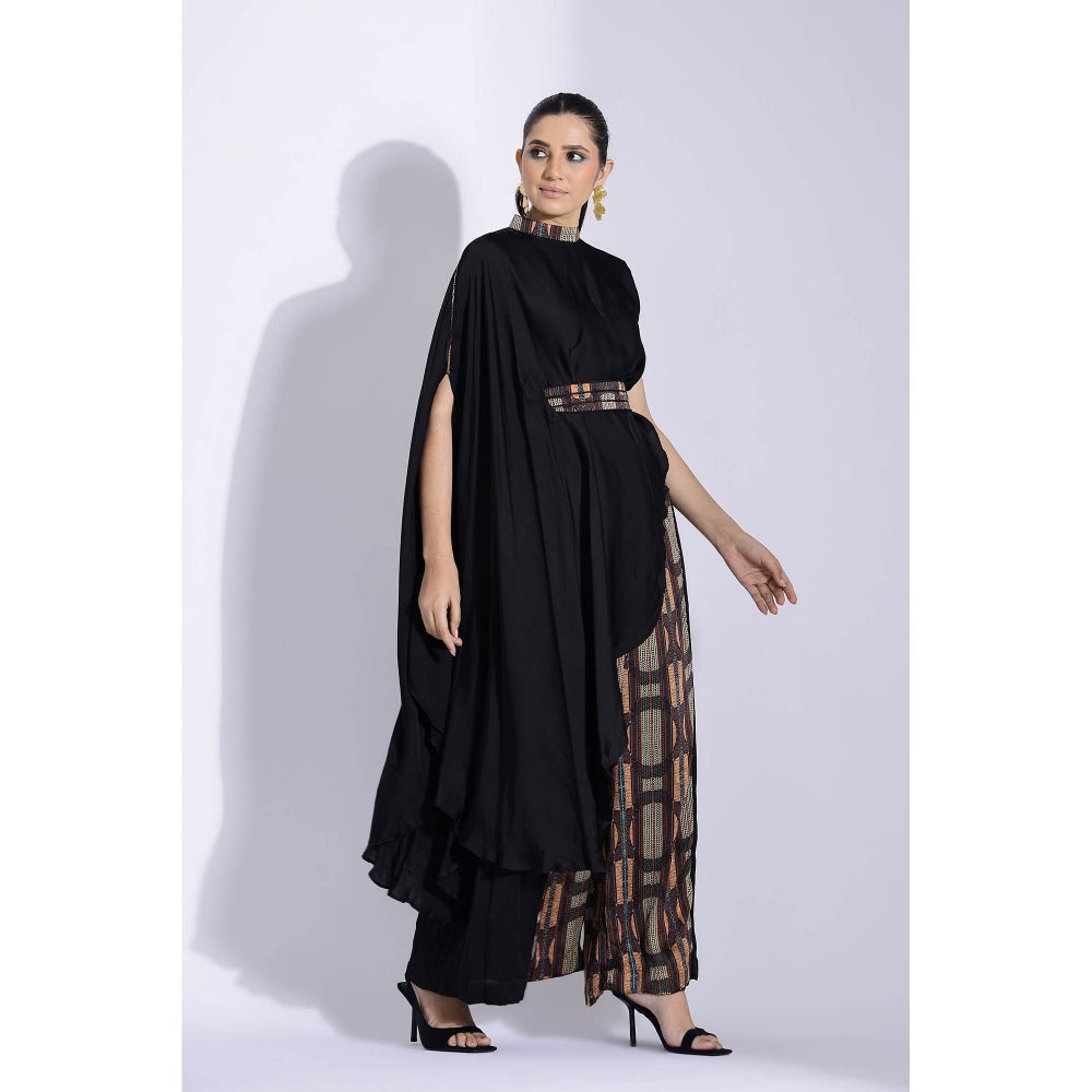 Studio Surbhi Black Georgette Satin Embellished Kurta with Pant and Belt (Set of 3)