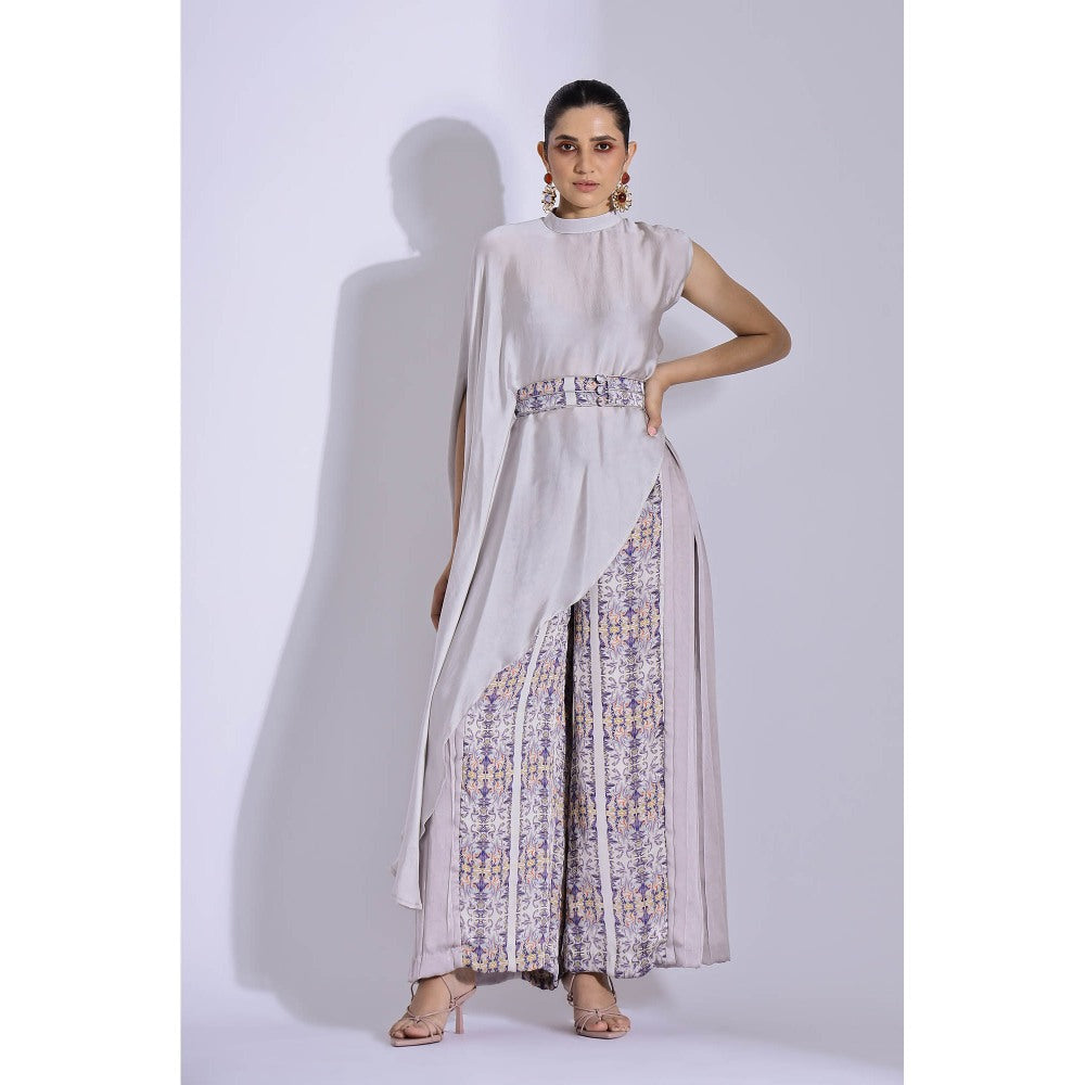 Studio Surbhi Grey Georgette Satin Embellished Kurta with Pant and Belt (Set of 3)