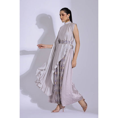 Studio Surbhi Grey Georgette Satin Embellished Kurta with Pant and Belt (Set of 3)