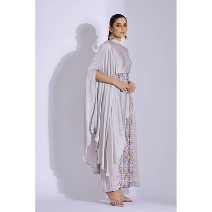 Studio Surbhi Grey Georgette Satin Embellished Kurta with Pant and Belt (Set of 3)
