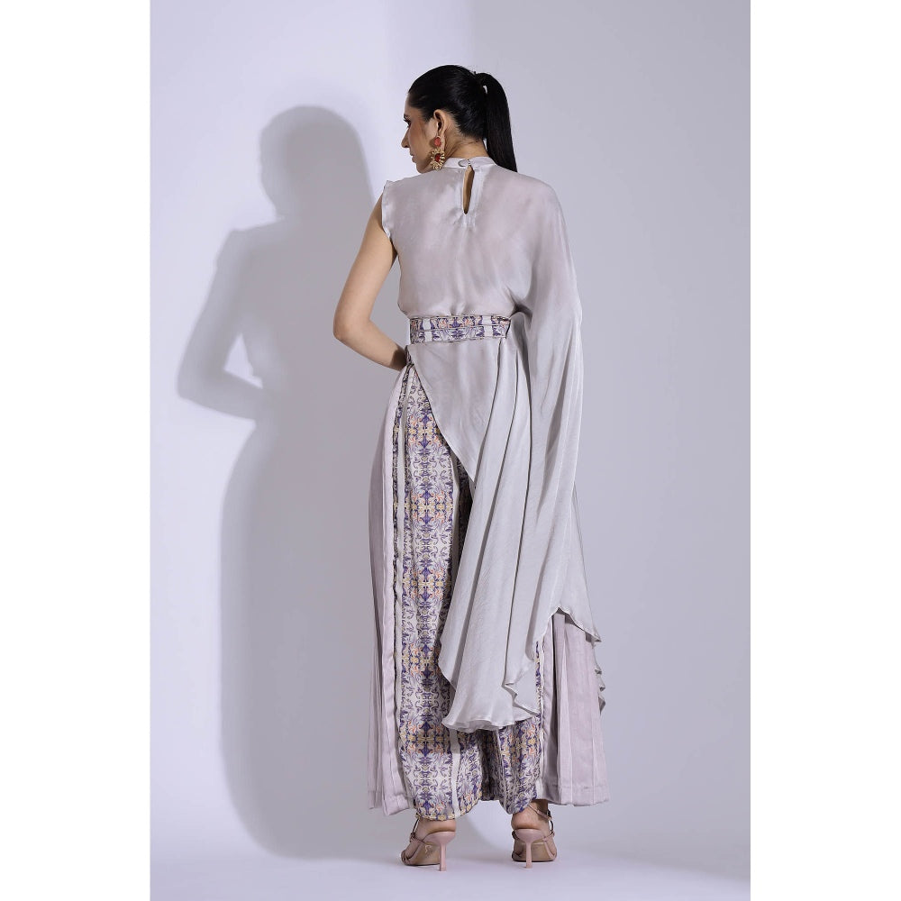 Studio Surbhi Grey Georgette Satin Embellished Kurta with Pant and Belt (Set of 3)