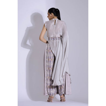 Studio Surbhi Grey Georgette Satin Embellished Kurta with Pant and Belt (Set of 3)