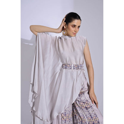 Studio Surbhi Grey Georgette Satin Embellished Kurta with Pant and Belt (Set of 3)