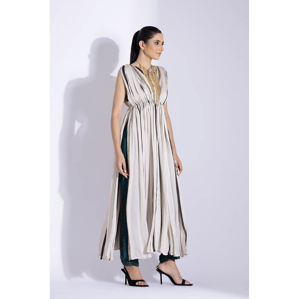 Studio Surbhi Multicolor Georgette Satin Embellished Kurta with Pant and Blouse (Set of 3)