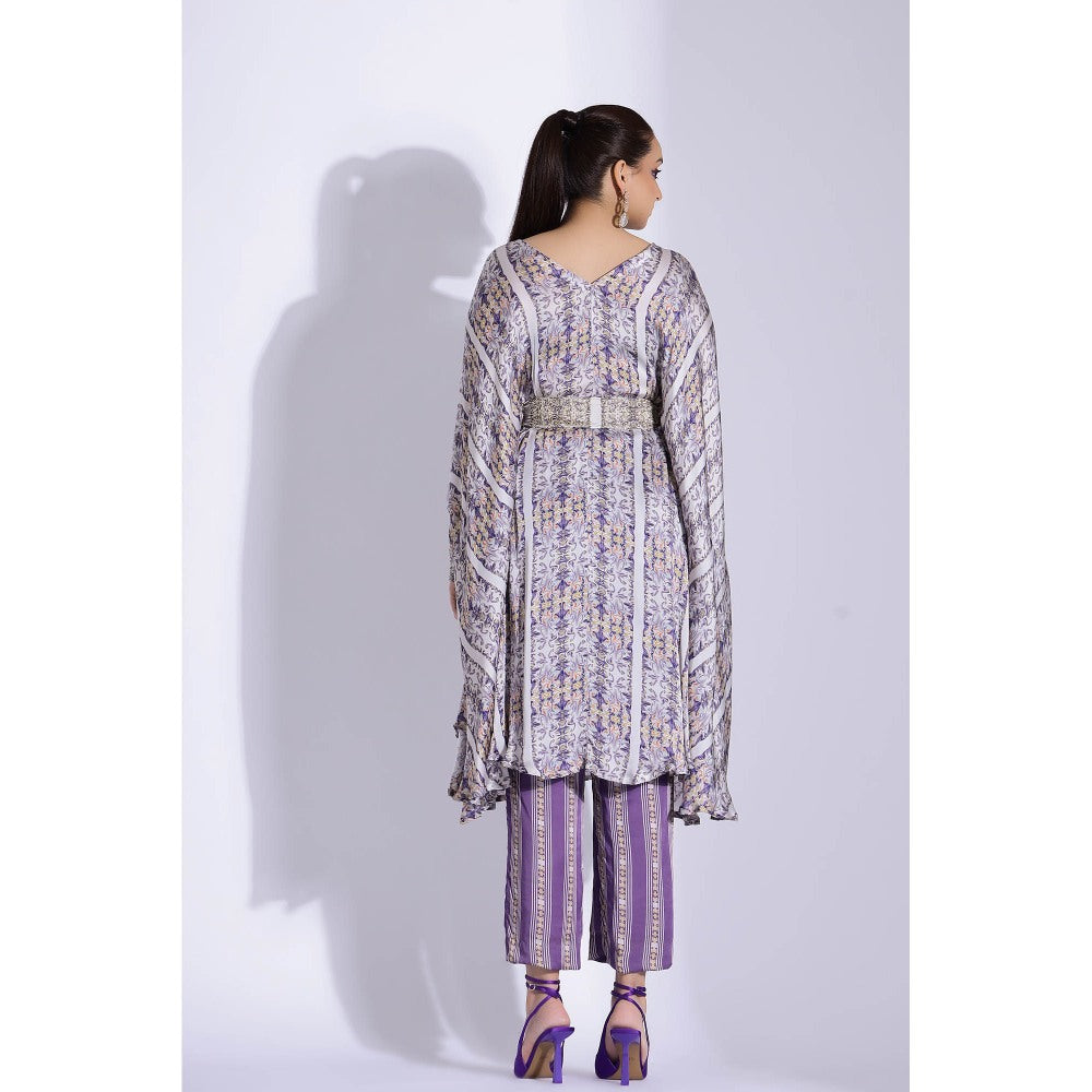 Studio Surbhi Georgette Satin Embellished Kaftan with Pant and Belt (Set of 3)