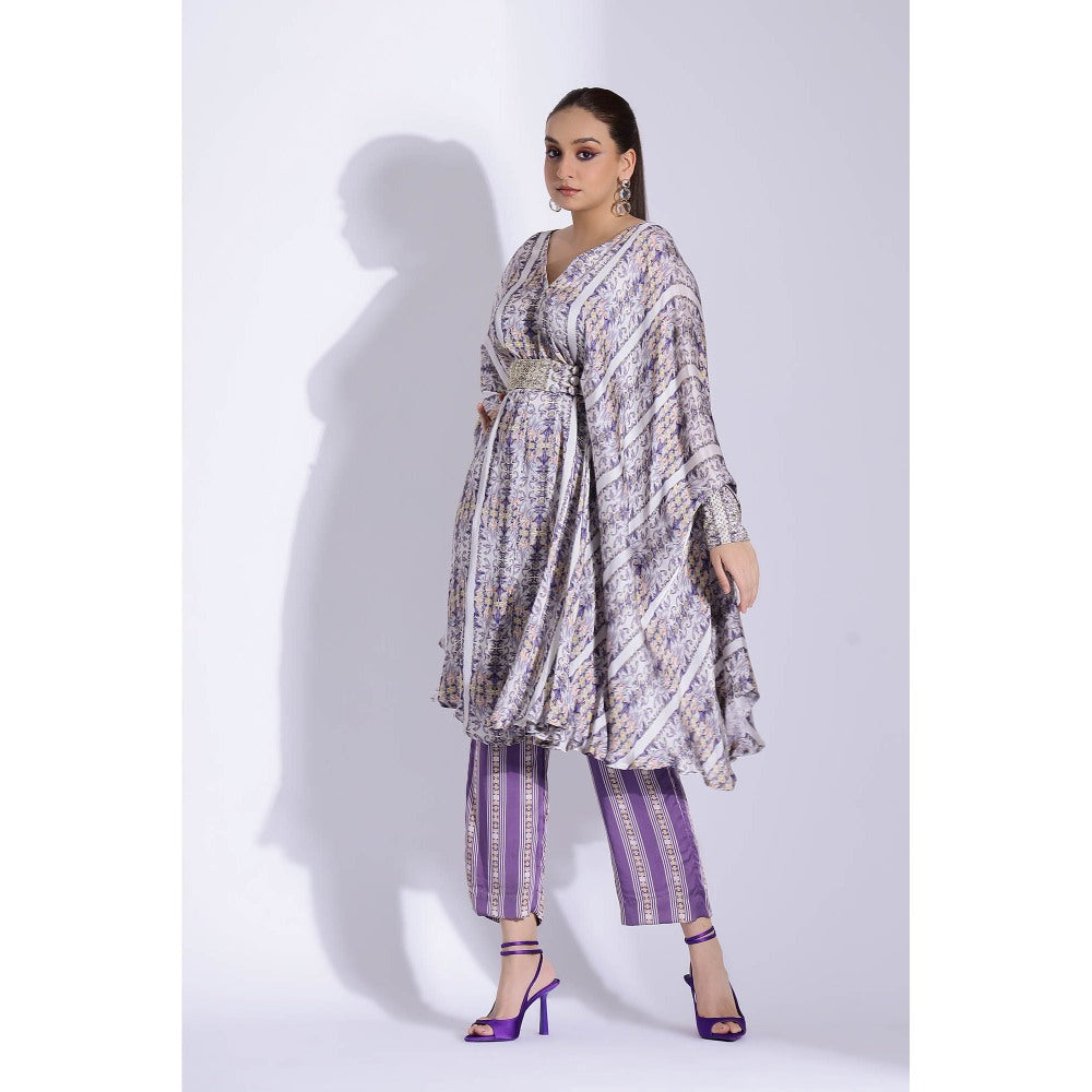 Studio Surbhi Georgette Satin Embellished Kaftan with Pant and Belt (Set of 3)